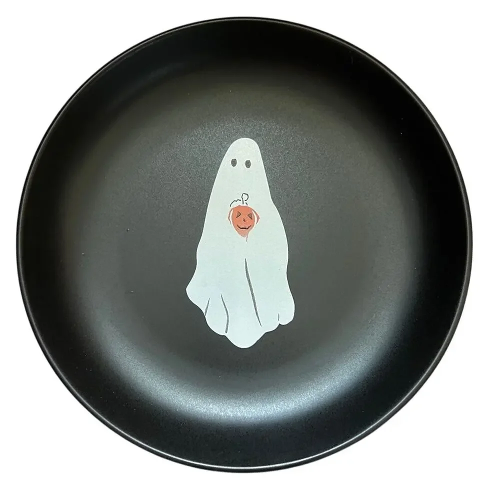 Potchen Halloween Ghost Plates Set of 4 Ceramic Appetizer Dishes Black Spooky